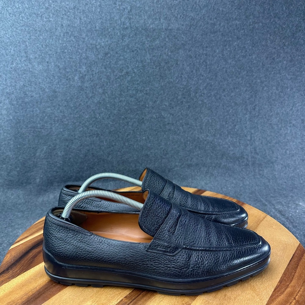 Bally Relon Mens Black Pebbled Leather Penny Loafers Lug Sole 9 EEE Wide